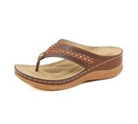 Genérico Chanclas para mujer, cuña romana, punta abierta, cómodas, transpirables, ligeras, para diario, primavera, verano, otoño, marrón, 40 EU Large
