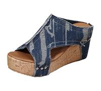 Genérico Chanclas para mujer de tallas grandes cuñas Punta de pescado de mezclilla Cómodas tendencias verano 2026, azul, 37 EU Large