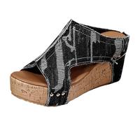 Genérico Chanclas para mujer de tallas grandes cuñas Punta de pescado de mezclilla Cómodas tendencias verano 2026, Le Noir, 37 EU Large