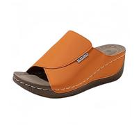 Genérico Chanclas para mujer, playa cómoda, zapato de verano para mujer, chanclas con suela gruesa punta abierta, sandalia romana cuña, mula tendencia para playa, naranja, 40.5 EU