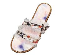 Generico Chanclas peludas para mujer de verano, cómodas para casa, pantuflas de mujer primaverales, elegantes, zapatillas ortopédicas cerradas para niña, 22 chanclas de verano de corcho, Color blanco