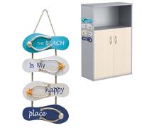 Generico Chanclas suspendidas - Decoración de pared con temática de playa, escultura flop de madera, artesanal costero con retro | Expositor artístico para espacios baño, dormitorio, decoración