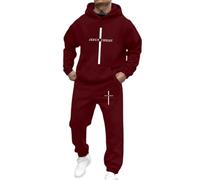 Generico Chándal completo para hombre con sudadera con capucha con impresión de cruz y Jesús, traje deportivo con impresión de letras - Chándal de entrenamiento de sudadera kit de senderismo fitness