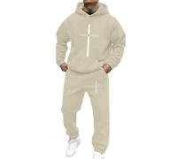 Generico Chándal completo para hombre con sudadera con capucha con impresión de cruz y Jesús, traje deportivo con impresión de letras - Chándal de entrenamiento de sudadera kit de senderismo fitness