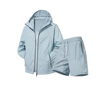 Genérico Chándal de Manga Larga con ProteccióN Uv Sudadera con Capucha y Pantalones Cortos con Bolsillos y Cremallera Conjunto de ProteccióN Solar de Seda de Hielo para Hombres Ligero Delgado