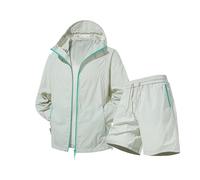 Genérico Chándal de Manga Larga con ProteccióN Uv Sudadera con Capucha y Pantalones Cortos con Bolsillos y Cremallera Conjunto de ProteccióN Solar de Seda de Hielo para Hombres Ligero Delgado