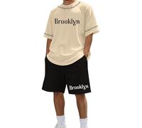 Genérico Chándal de verano para hombre,camiseta pantalones cortos dos piezas traje deportivo 2 Pack camiset pantalón corto Cuello redondo fresco Inferior Moda