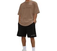 Genérico Chándal Deportivo Corto para Hombre 2 Piezas Conjunto de Camiseta + Pantalones Cortos Cómodo Transpirable Verano Traje Completo Chandal Fútbol Baloncesto Tenis Jogging