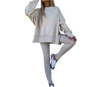 Generico Chándal deportivo de mujer completo de invierno de dos piezas completo chándal mujer verano fitness entrenamiento suéter + pantalones color liso Outfit con bolsillo mono mujer completo