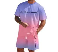 Genérico Chandal Hombre Completo Casual, Conjunto Deportivo Hombre Algodon, Ropa Masculina Sin Esfuerzo Camiseta con Letras Degradadas Y Pantalones Cortos Una Comodidad Chándal Conjuntos Chándales