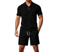 Genérico Chandal Hombre Completo Casual, Conjunto Deportivo Hombre Algodon, Traje Europeo Color Liso Informal Transpirable CóModo Manga Corta Con Botones Y Pantalones Cortos CháNdales Conjunto