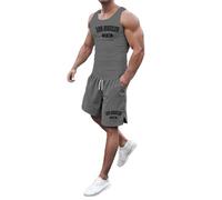 Genérico Chandal Hombre Completo Lino, Conjunto Deportivo Hombre Running, Trajes Casuales Corte Holgado Estampado Letras Pantalones Cortos A Juego CóModos Transpirables Uso Diario Conjuntos CháNdales