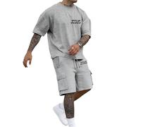 Genérico Chándal Hombre Conjunto de 2 Piezas de Verano con Camiseta Oversize y Pantalones Cortos Conjunto de Jogging Ropa Deportiva Y2k Hip Hop Streetwear Pantalones Cortos Cargo