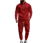 Generico Chándal para hombre de vellón con forro y abrigo deportivo sin capucha y pantalones, chaqueta suave y cálida para correr, pantalones cargo para hombre, anchos y cómodos, conjunto de estilo