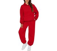 Genérico Chándal para mujer 2 piezas Sportwear Cuello Redondo Chic Y Elegant Tracksuit Set Manga Larga Fitness Color Sólido Conjunto Ropa Otoño Invierno Pantalones Alto Trajes Jogging Casual, rojo, S