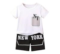 Genérico Chándal para niños de verano,Conjunto Deportivo Verano Cuadros Camisa Manga Corta Casual Ropa Suelta Traje Deportiva Conjunto Niño Pequeños 2 a 11 años