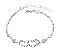 Genérico chapado en 8 anillos pulsera ajustable Bangle Love Heart Pulseras para mujeres niñas Cubic Zirconia Birthstone pulsera acero joyería, talla única, Zinc alloy, No es una piedra preciosa
