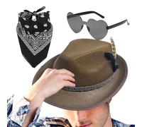 Genérico Chapeau Oktoberfest - Chasseur Faux Cuir | Ensemble 1 Pièce avec Lunettes et Foulard | Chapeaus Non Tissé, Accessoires Costume Hommes | Parfait pour Fête Bavaroise, Déguisement, Carnaval