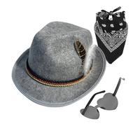 Genérico Chapeau Oktoberfest - Chasseur Faux Cuir | Ensemble 1 Pièce avec Lunettes et Foulard | Chapeaus Non Tissé, Accessoires Costume Hommes | Parfait pour Fête Bavaroise, Déguisement, Carnaval