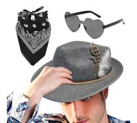 Genérico Chapeau Oktoberfest - Chasseur Faux Cuir | Ensemble 1 Pièce avec Lunettes et Foulard | Chapeaus Non Tissé, Accessoires Costume Hommes | Parfait pour Fête Bavaroise, Déguisement, Carnaval