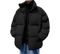 Genérico Chaqueta acolchada de algodón térmica para hombres Tendencia de ocio chaquetas de plumón de cuello alto Chaqueta con cremallera completa (XL,Negro)