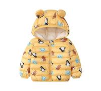 Genérico Chaqueta acolchada para niñas de invierno con capucha a prueba de viento manga larga niños cremallera abrigos caliente con orejas de oso sombrero ropa impresa transpirable chaqueta 1-5 años