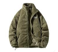 Generico Chaqueta acolchada unisex de terciopelo acanalado con cuello recto a prueba de viento grueso estilo americano vintage resistente al frío otoño invierno para senderismo y uso diario al aire