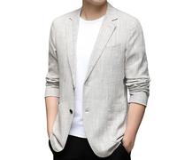 Genérico Chaqueta Americana Hombre, Blazer de Lino para Hombre, Chaqueta Deportiva de Corte Holgado con Dos Botones, Chaquetas de Traje Ligeras con Bolsillos, Chaqueta de Traje Elegante e Informal