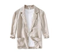 Genérico Chaqueta Americana Hombre, Blazer De Lino para Hombre, Chaqueta Deportiva De Manga 3/4 con Dos Botones, Chaqueta De Traje Ligera, Chaquetas Elegantes E Informales para Negocios, Corte Holg