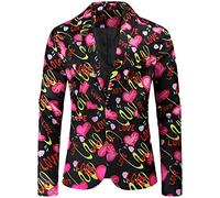 Genérico Chaqueta Blazer Hombre Americana Banquetes - Abrigo Hombre Chaqueta de Traje con Botones Bolsillo Informal Hebilla Corazón Impreso Chaquetas un Pecho
