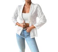 Genérico Chaqueta Cárdigan Mujer Casual Manga Larga Encaje Corte Holgado Color Sólido Patchwork Estampado Otoño Moderno Top