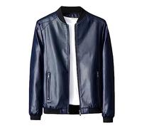 Generico Chaqueta casual de piel para hombre, color liso, resistente al viento e impermeable, deportiva, discoteca, transpirable, ajuste normal, elegante, moderno, calle, vintage, para el tiempo libre