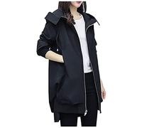 Genérico Chaqueta corta para mujer de media temporada con capucha gabardina abrigo largo para mujer, talla grande, chaqueta con cremallera, abrigos casuales, ancho sudadera, color sólido, versátil con