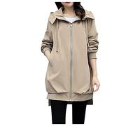 Genérico Chaqueta corta para mujer de media temporada con capucha gabardina abrigo largo para mujer, talla grande, chaqueta con cremallera, abrigos casuales, ancho sudadera, color sólido, versátil con