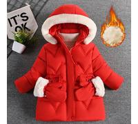 Genérico Chaqueta Cuero Bebe Niña - Abrigo Acolchado para Niñas con Capucha Y Cierre De Cremallera Exterior (Red, M)