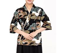 Genérico Chaqueta De Chef Patrones Impresos Chaqueta De Cocinero Los Sushis del Trabajo del Hotel Uniforman Cocina De Panadería Manga 3/4 para Mujeres(Size:M,Color:G)