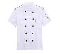 Generico Chaqueta de cocinero de manga corta para hombre, doble botón, cuello alto, chef, chaqueta, panadero, profesional, uniforme para hospitalidad, ropa de camisa de cocina, chaquetas, cárdigan