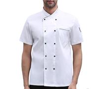 Generico Chaqueta de cocinero de manga corta, uniforme blanco de pastelería con botones, cómoda y elegante, para el tiempo libre, festivalmente, transpirable, uniforme de trabajo para restaurantes