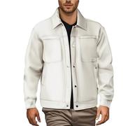 Generico Chaqueta de cuero para hombre, informal, color liso, chaqueta con cuello plegable estilo motorista, abrigo de un solo pecho a prueba de viento, chaqueta elegante, cómoda ropa al aire libre