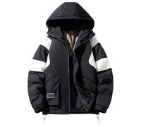 Genérico Chaqueta de esquí casual para hombres Abrigo de algodón térmico en invierno Ropa de trabajo y gabardina de montañismo con capucha (XL,Negro)