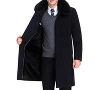 Generico Chaqueta de hombre casual de color sólido elegante media larga chaqueta cortavientos clásico ancho cálido engrosamiento abrigo de un solo pecho suelto ajuste ropa al aire libre, Negro , XL