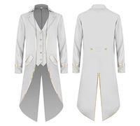 Generico Chaqueta de hombre con bordes dorados Trench Vintage Steampunk Slim Fit Abrigo gótico Uniforme Clásico Medieval Victoriano Disfraz de Halloween Carnaval Cospaly Cardigan Otoño Ligero, Color