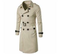 Generico Chaqueta de hombre elegante casual largo color sólido chaqueta cortavientos Slim Fit doble pecho a prueba de viento abrigo con cuello plegable clásico ancho ropa al aire libre, caqui, XL