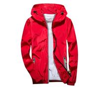 Generico Chaqueta de hombre ligera con cuello de manga larga y capa de verano anti para entretiempo, elegante y cómoda, para correr, senderismo, al aire libre, primavera, otoño, tiempo libre, rojo, S