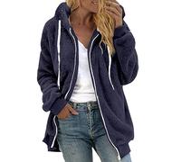 Generico Chaqueta de invierno con forro polar para mujer corta, abrigo Baggy Sudaderas Chica con cremallera de forro polar Cárdigan Fleece Chaquetas Elegante Suave Ropa Peluda Chaleco Senderismo, azul