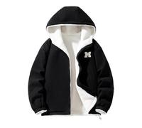 Generico Chaqueta de invierno reversible de forro polar, modelo Bomber con capucha y cremallera bordada con texto en el pecho, parka acolchada unisex con forro reforzado con bordado con inscripción de
