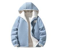 Generico Chaqueta de invierno reversible de forro polar, modelo Bomber con capucha y cremallera bordada con texto en el pecho, parka acolchada unisex con forro reforzado con bordado con inscripción de
