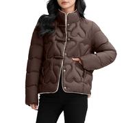 Generico Chaqueta de mujer acolchada ligera acolchada sin capucha cálida plegable de invierno chaqueta casual cremallera manga larga chaqueta elegante cómodo abrigo talla grande, café, XL
