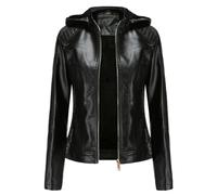 Genérico Chaqueta de mujer de piel sintética con mangas acolchadas y forro polar - Abrigo con capucha extraíble para paseos por la ciudad y días informales en la oficina