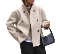 Genérico Chaqueta De Mujer Tipo Peacoat con Doble Botonadura Y Cuello Alto Abrigo Elegante De Negocios Gabardina Corta De Lana Cárdigan Informal Prenda De Abrigo.